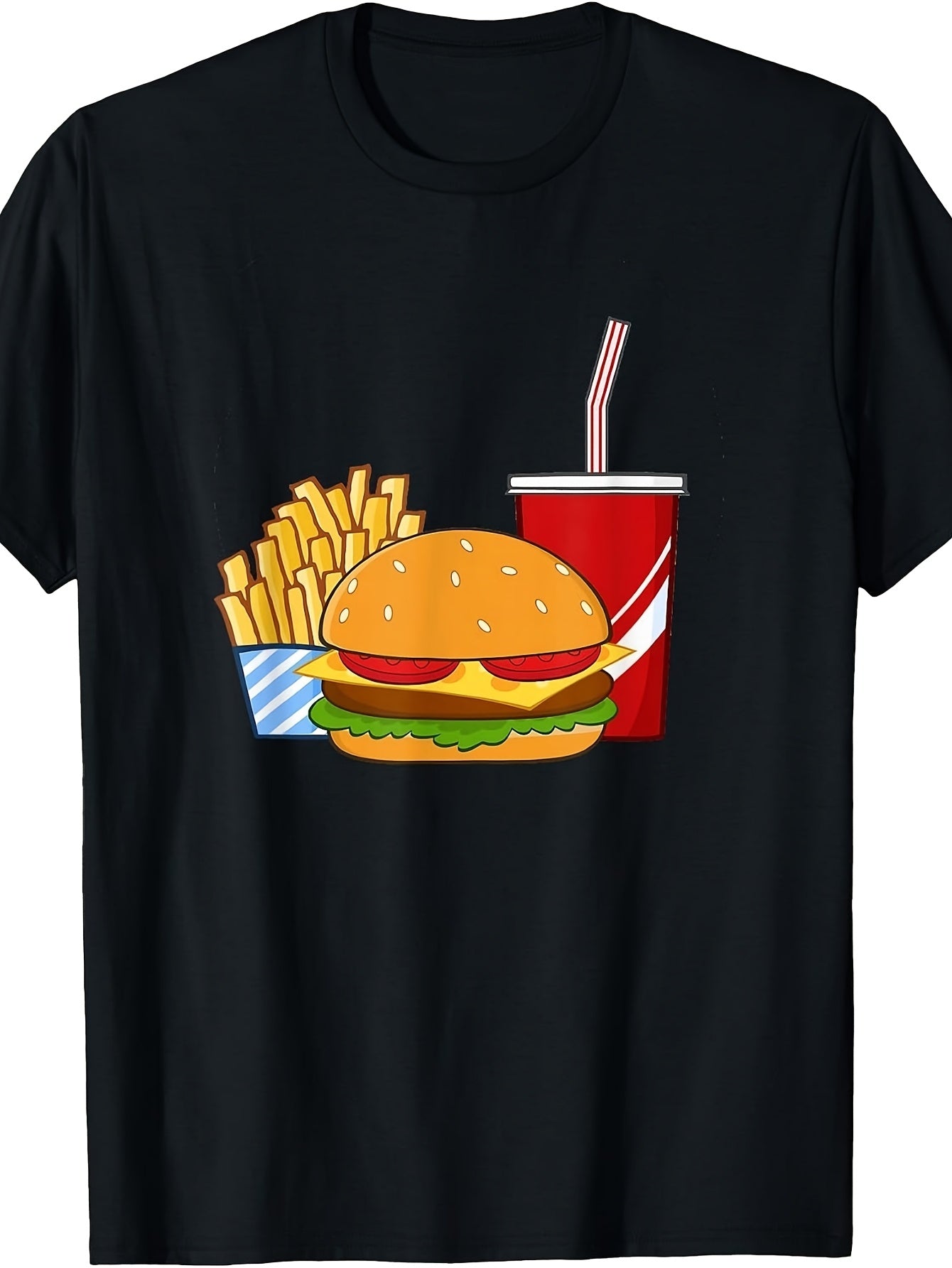 Men's & Women's Retro Fast T-Shirt - Burger Fries Soda Print Round Neck Tee, Casual - Fit for Themed Parties, Casual Attire Suitable for