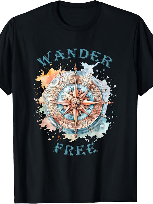 Wander Free Pastel Watercolor Steampunk Style Compass T-Shirt