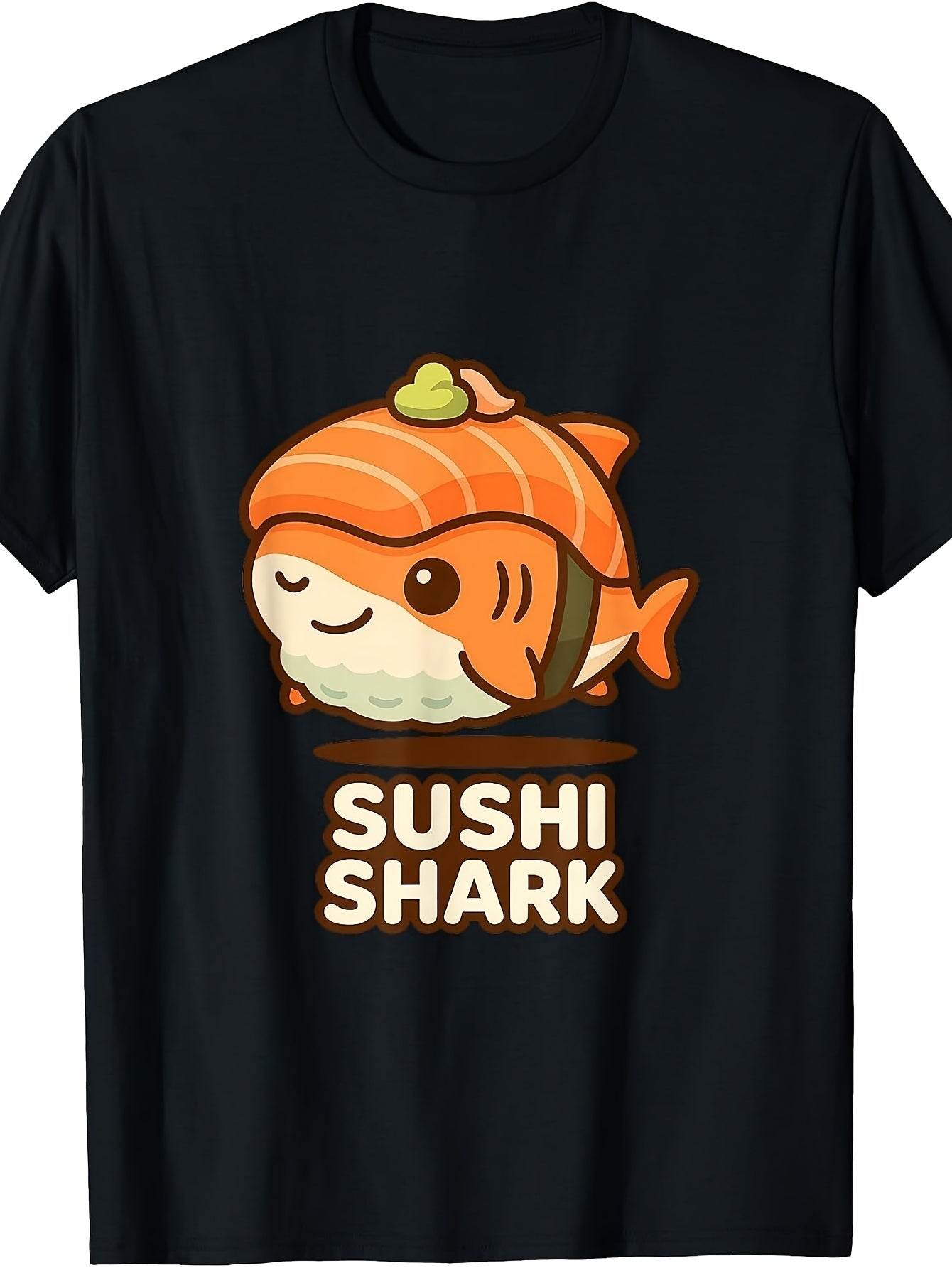 Men's & Women's Retro Sushi Shark T-Shirt - Food Themed Casual Round Neck Tee with Sushi Roll Shark Graphic, Machine Washable Suitable for Daily Wear, Parties, Themed Events - Apparel for Year-Round