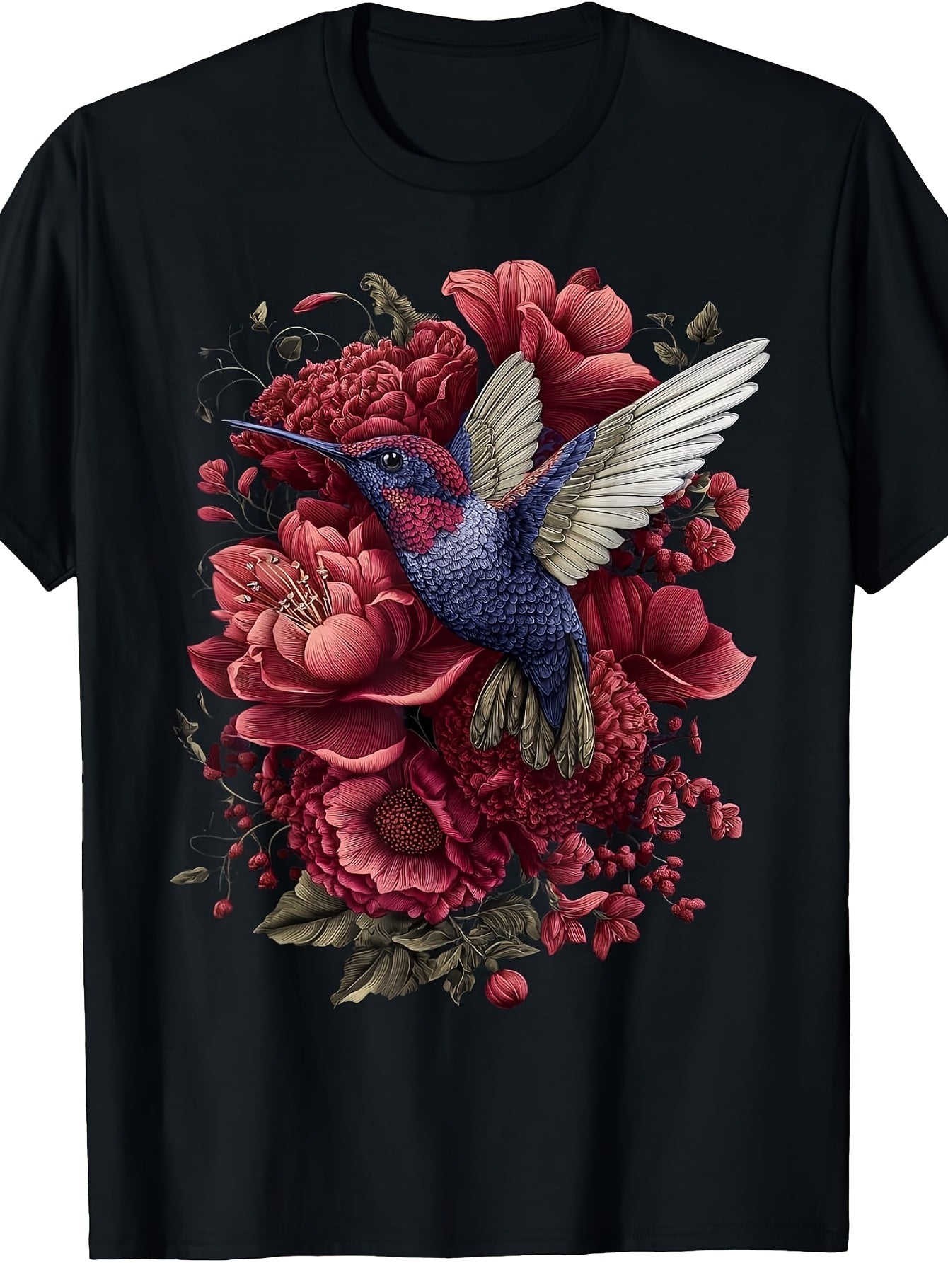 Enchanted Hummingbird Rose, Cottagecore Vintage Floral Bird T-Shirt