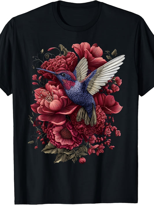 Enchanted Hummingbird Rose, Cottagecore Vintage Floral Bird T-Shirt